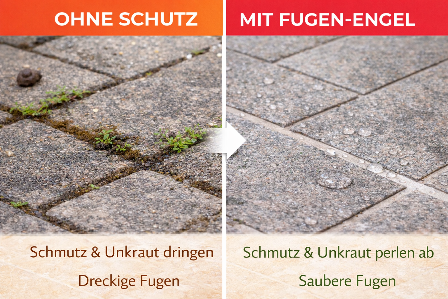 Vorher-Nachher-Vergleich Außenbereich mit Fugen-Engel-Versiegelung