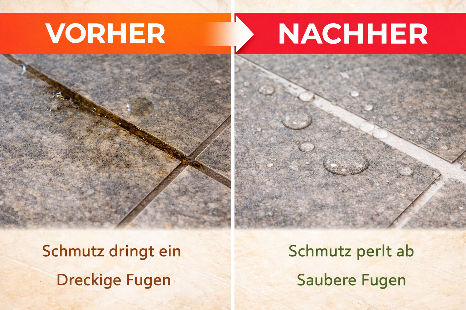 Vergleich versiegelte und nicht versiegelte Fugen