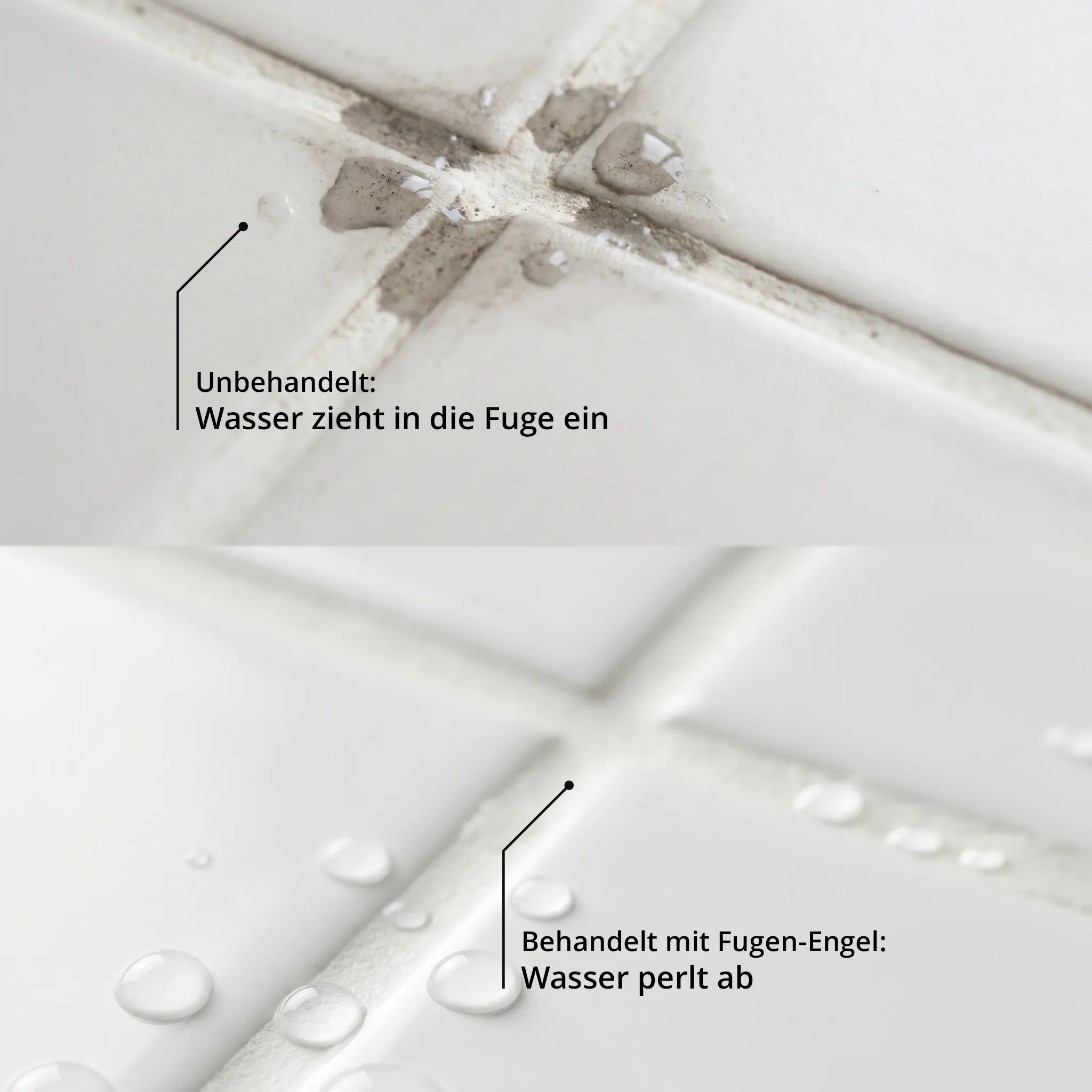 Vergleich versiegelte Fuge mit Fugen-Engel und unversiegelte Fuge
